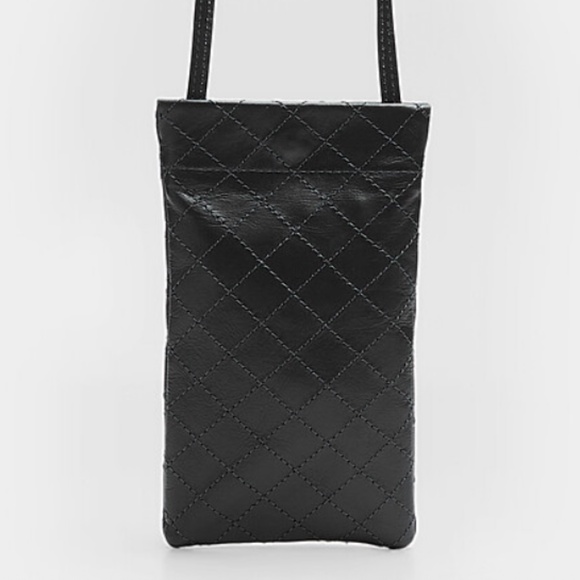 Black real leather topstitched diamond phone clutch bag made in Italy NWT - Picture 1 of 10